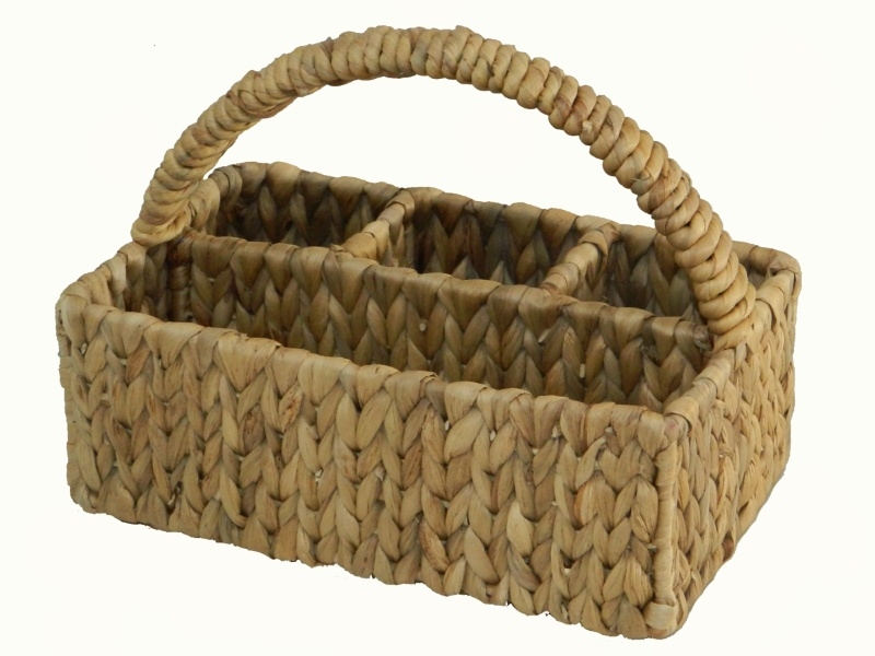 Top-tier Water Hyacinth Caddy with 4 Compartments & Handle - Bespoke Storage Solution